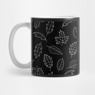 Leaves Pattern - Black and White on Black Mug